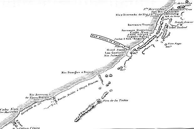 Figura 12. El mapa de Fernández Duro (Desde Ifni hasta la desembocadura del río Draa).