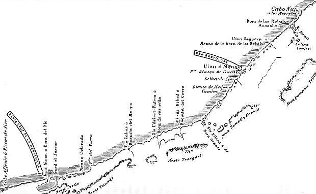 Fig. 13. El mapa de Fernández Duro (desde el Draa hasta Puerto Cansado).
