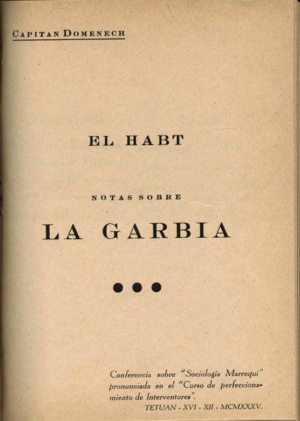 'El habt. Notas sobre la Garbía' (Ceuta 1935), Ángel Domenech Lafuente.