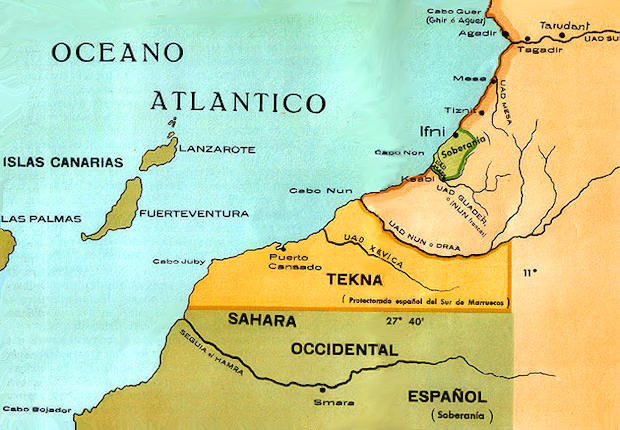Mapa del sur de Marruecos a finales de los años 50.