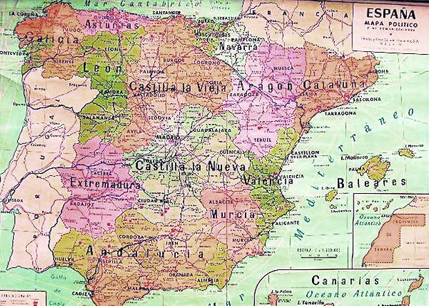 Mapa de la España de los años 60 del siglo XX.