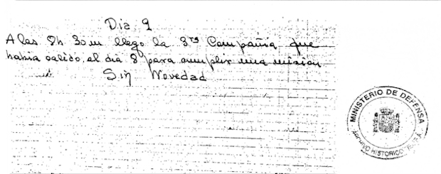 Diario de Operaciones de la 3ª Compañía tras regresar de unos combates.
