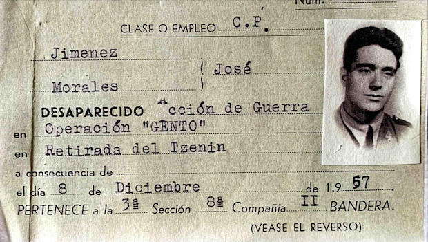 Ficha de filiación de José Jiménez Morales, muerto en acción en en trascurso de la operación Gento.
