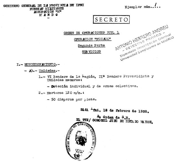 Documento secreto de la Operación Pegaso donde consta la intervención de la VI Bandera de la Legión.