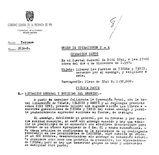 Documento de la Orden de Operaciones Gento donde consta el ataque en el que fallecen los dos paracaidistas.