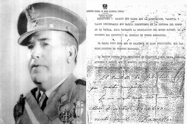 Gómez-Zamalloa y una carta de felicitación que envió a las tropas combatientes.