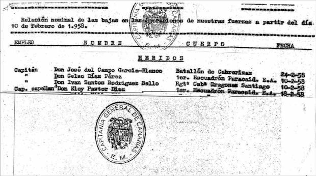 Parte del Estado Mayor de la Capitanía General de Canarias, 1ª Sección, de fecha 21 de junio de 1958.