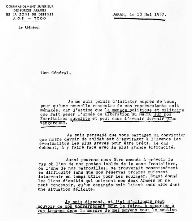 Carta del general Charles Bourgound, Alto Comisario del AOF, al General-Gobernador del AOE, José Ramón Pardo de Santayana.