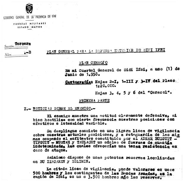 Documento de la 3ª Secciónn de Estado Mayor detallando el Plan Cerrojo, donde figuraba el Batallón Tetuán 14.