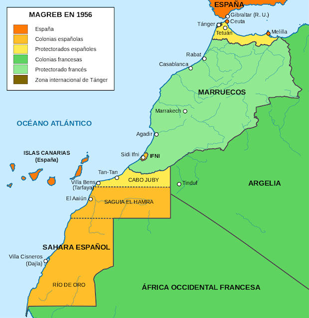 Mapa de las colonias norteafricanas de España (Mapa: Wikipedia)