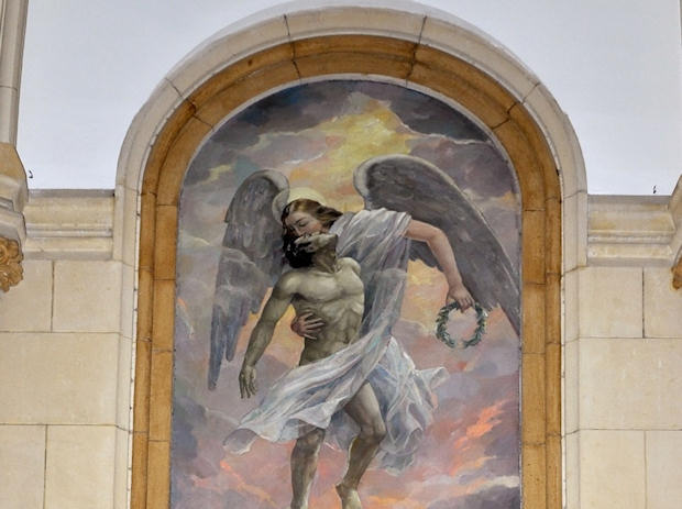 'Alegoría del héroe muerto en acto de servicio', pintura situada en la parte derecha de la Capilla de la Virgen de Loreto. (Foto: V.P.C.)
