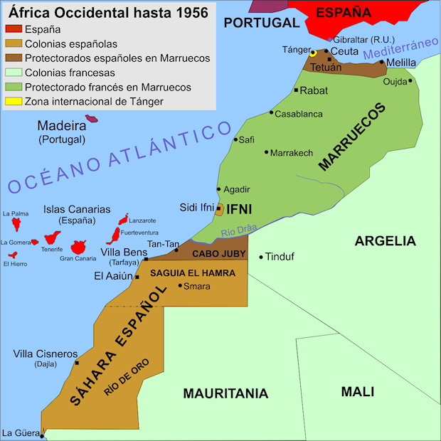 Mapa de África Occicdental hasta 1956. 