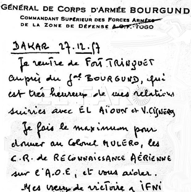 Nota manuscrita del General Bourgound.