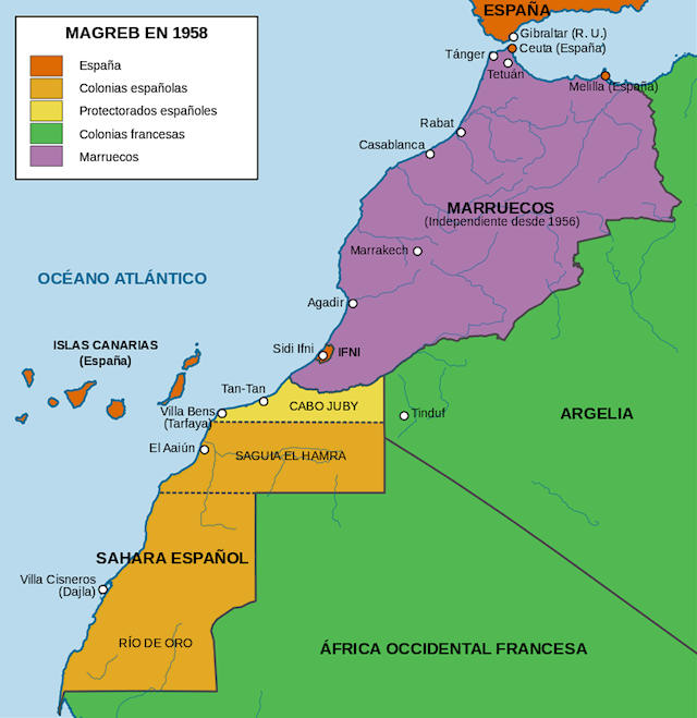 Mapa del Magreb en 1958.
