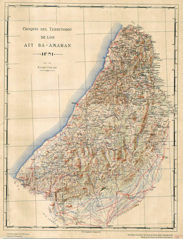 Croquis del territorio que ocupaba la confederación de los Ait Baamran realizado en 1935 por la Comisión del Cuerpo del Estado Mayor. Biblioteca Virtual del Ministerio de Defensa.