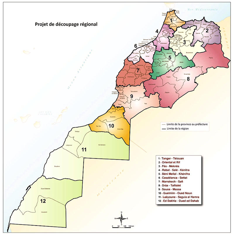 Nuevo mapa de las regiones de Marruecos.