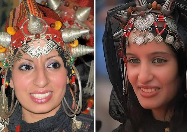 Mujeres amazigh luciendo sus tocados y joyas tradicionales.