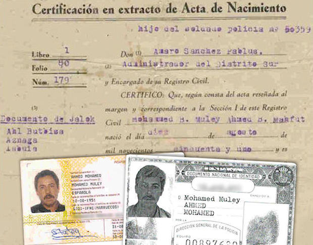 Inscripción de Mohamed Ahmed en el Registro Civil de Sidi Ifni, DNI y pasaporte. 
