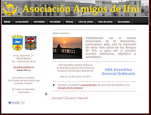 Pantalla principal de la nueva página web de la Asociación Amigos de Ifni.