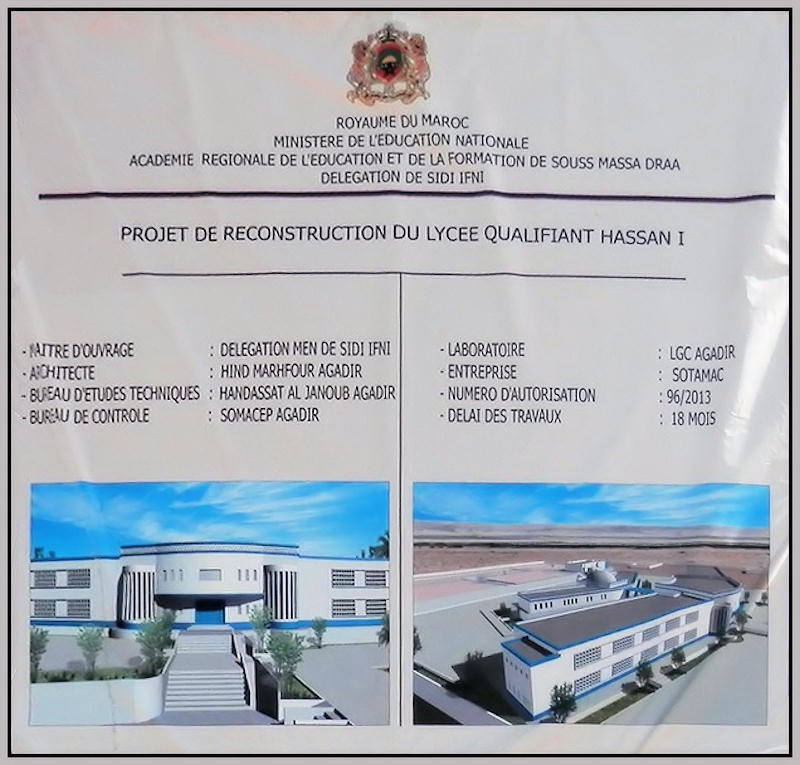 Cartel del Proyecto de Reconstrucción del Instututo de Sidi Ifni.