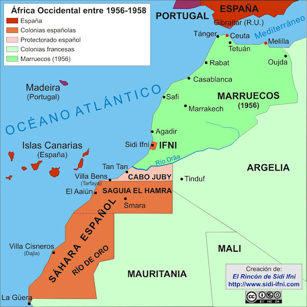 África Occidental entre 1956 y 1958 (fin de la Guerra de Ifni-Sáhara)