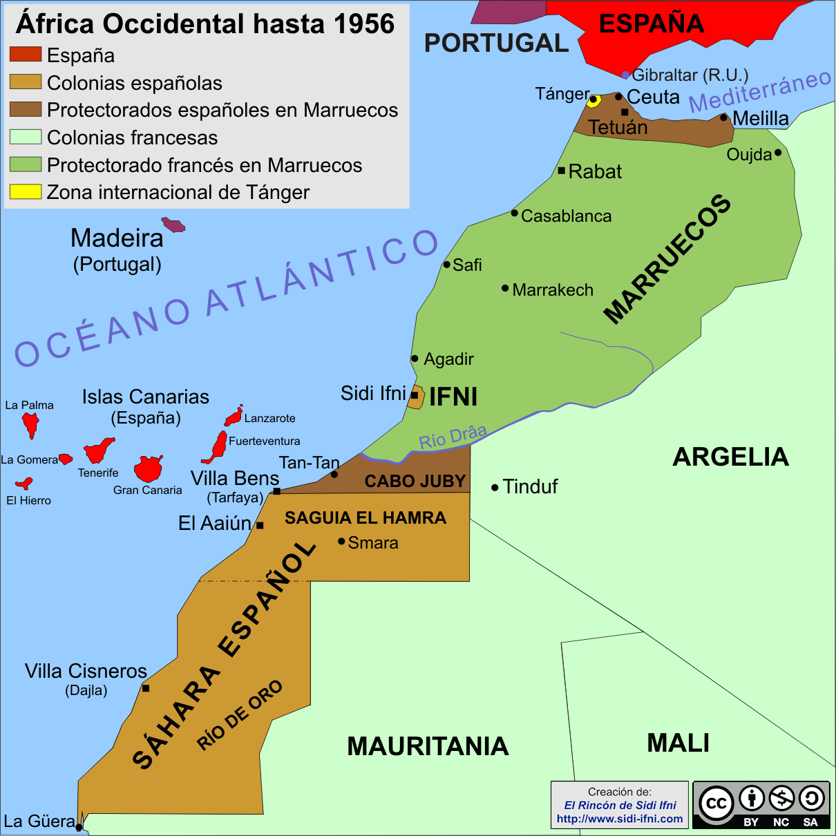 Mapa de África Occicdental hasta 1956.