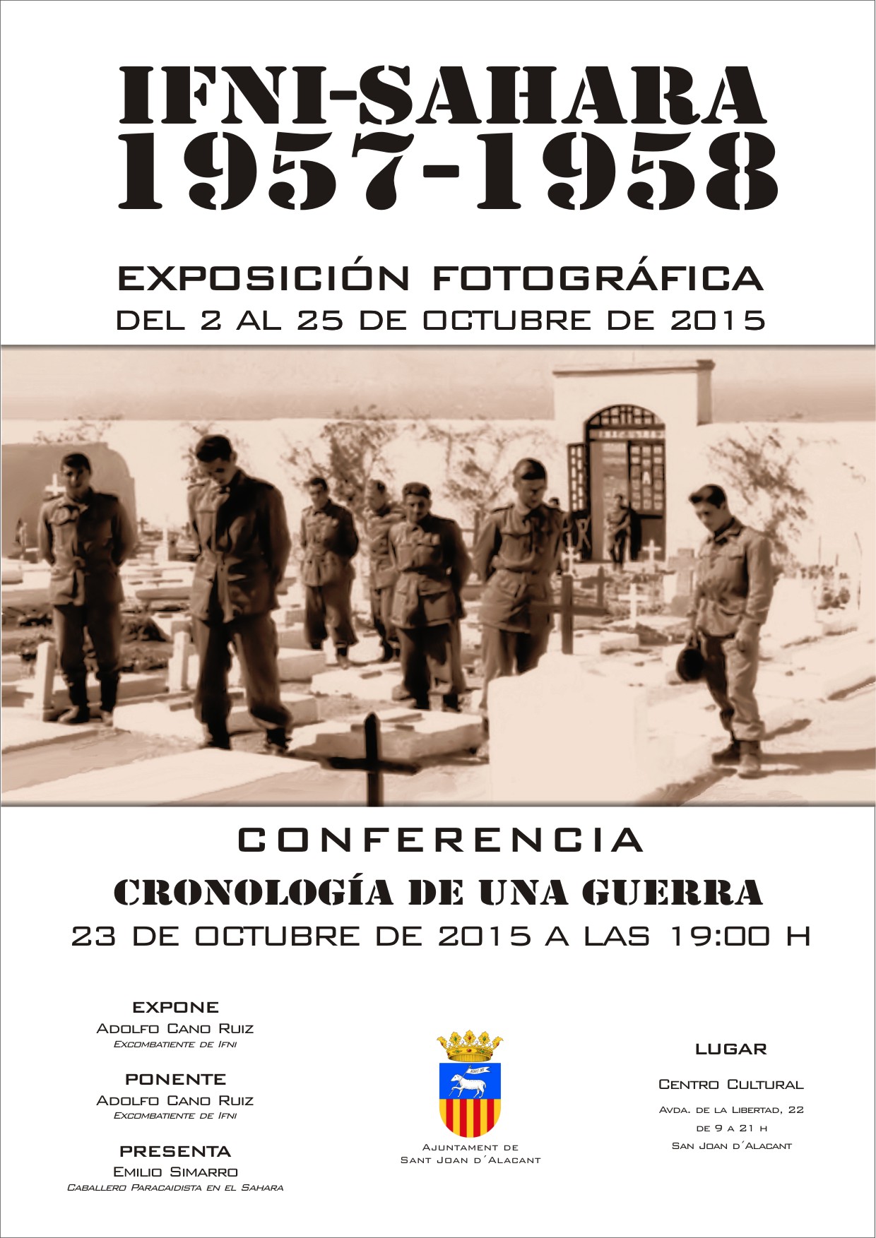 Cartel de la Exposición y Conferencia de Adolfo Cano en San Juan de Alicante. Octubre de 2015.