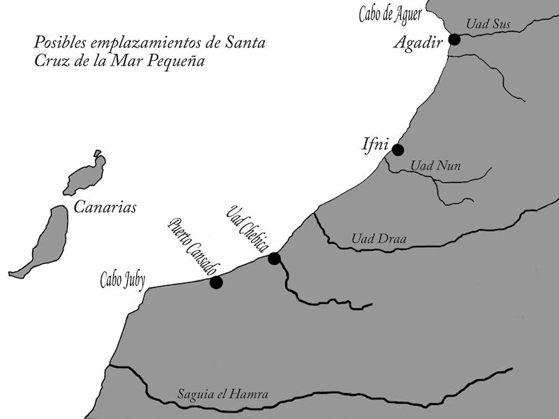 Posibles asentamientos de Santa Cruz de Mar Pequeña (mapa elaborado por el autor)
