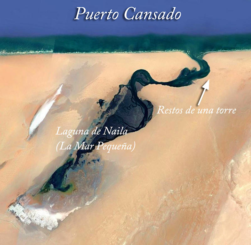 Puerto Cansado - la Mar Pequeña (mapa elaborado por el autor a partir imagen de Google Maps)