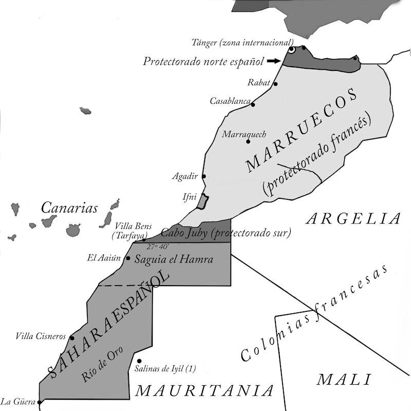 Posesiones española en el África Occidental en 1956 (mapa elaborado por el autor)