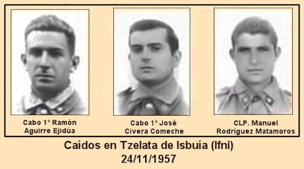 Caidos en Tzelata de Isbuia (Ifni) el 24/11/1957.