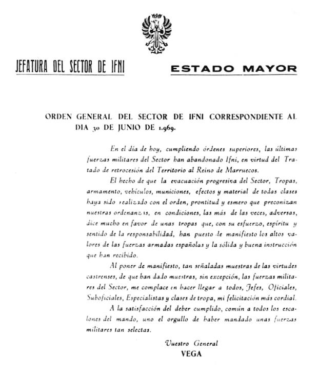 Orden General de abandono de Ifni del 30 de junio de 1969.