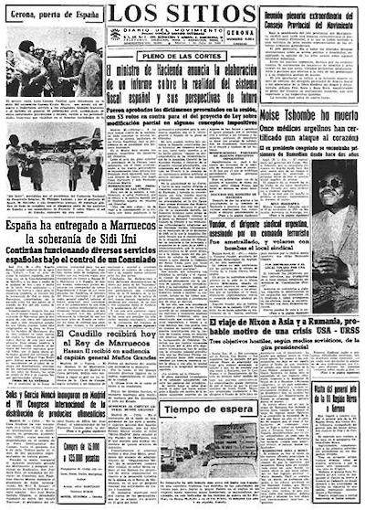 Portada del diario Los Sitios de Gerona del 1 de julio de 1969.