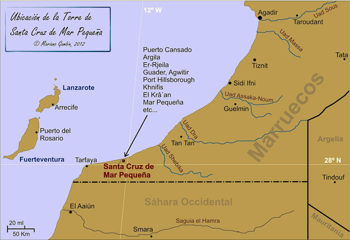 Localización de Mar Pequeña en la costa africana.