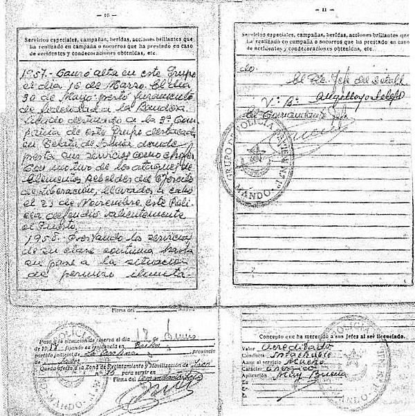 Copia de la cartilla militar de Antonio Pérez Pérez.