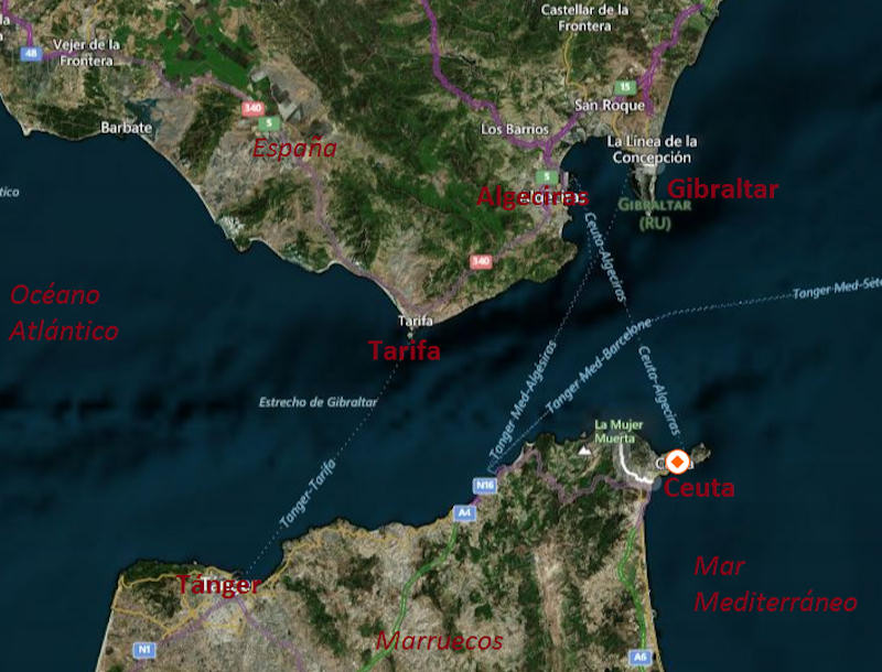 El estrecho de Gibraltar que debía atravesar nuestro buque (Foto de Internet)